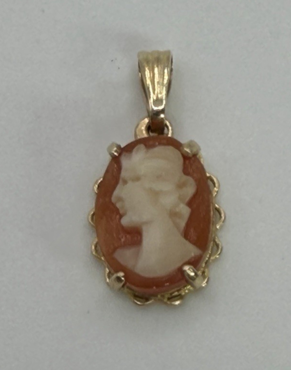 Vintage Carved Shell Cameo Mini Pendant White Brown in Gold Tone